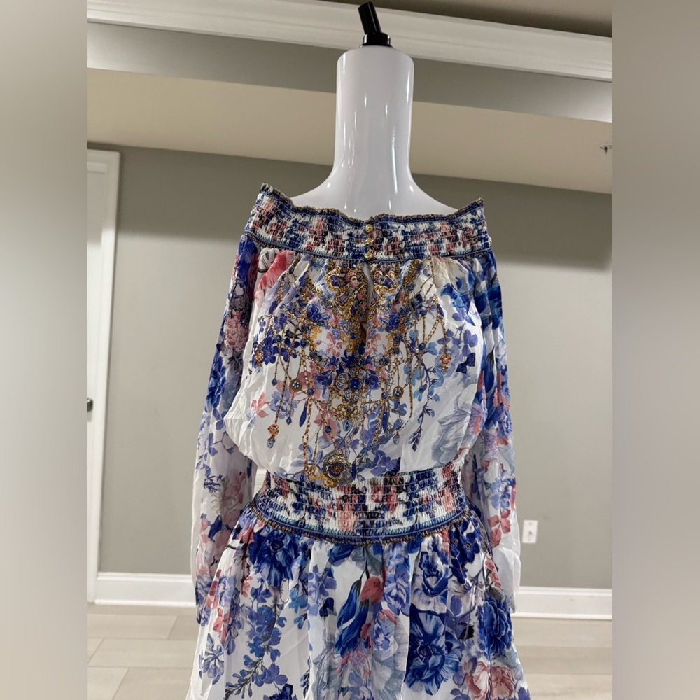 $$699 Camilla Women's True Bloom Silk Off-the-Shoulder Minidress size xs - Picture 3 of 8